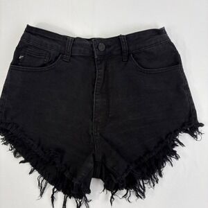 KanCan Black High Rise Frayed Hem Denim Shorts Women Size 9/28